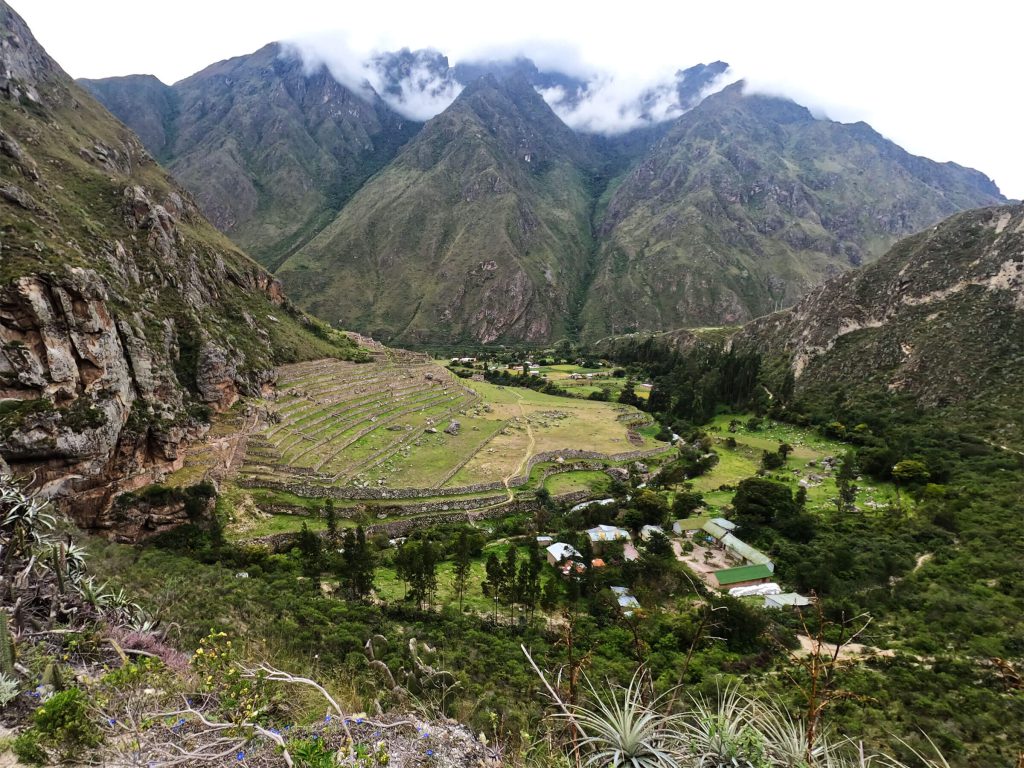 Classic Inca Trail Day by Day: Campsites, Distances and Elevation 2 View over the Inca terraces of Llaqtapata beside the Urubamba valley on the Classic Inca Trail
