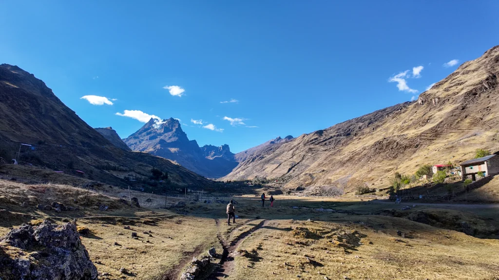 High Andean valley with a snow-capped peak on the Lares trek