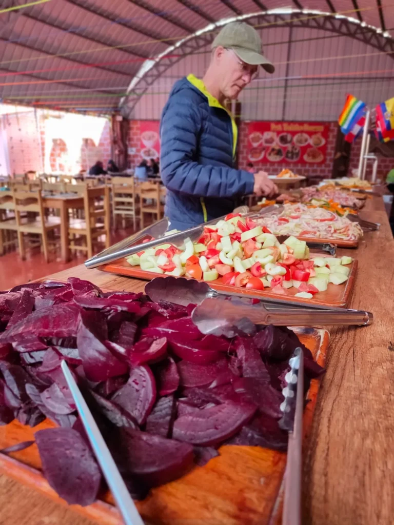 Salads and vegetables at the buffet lunch of the Pallay Punchu tour